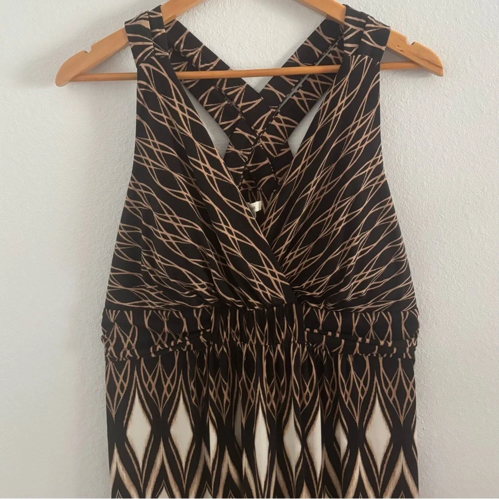 Soma Black & Beige Geometric Maxi Dress Size Large Boho Racerback Stretch - Picture 3 of 12